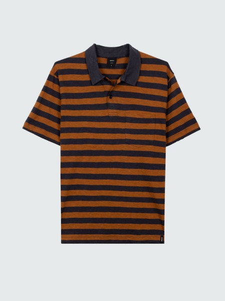 Finisterre Channel Stripe Polo Shirt Navy/Sable