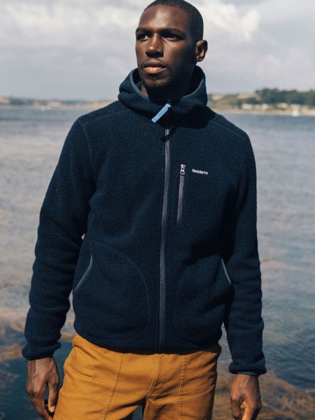Finisterre Navy Hegen Full Zip Wool Hoodie