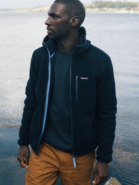 Finisterre Navy Hegen Full Zip Wool Hoodie