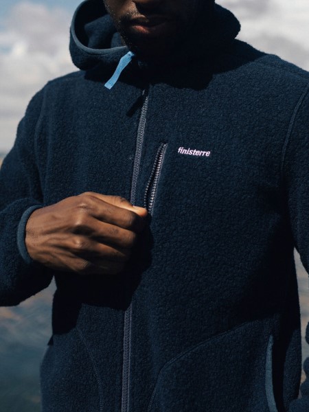 Finisterre Navy Hegen Full Zip Wool Hoodie