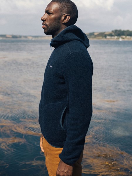 Finisterre Navy Hegen Full Zip Wool Hoodie