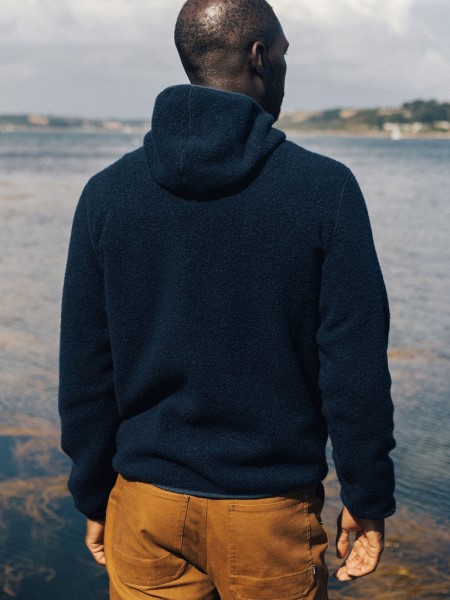 Finisterre Navy Hegen Full Zip Wool Hoodie