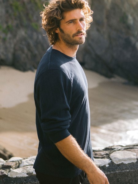 Navy Dunnet Waffle Long Sleeve T-Shirt Finisterre