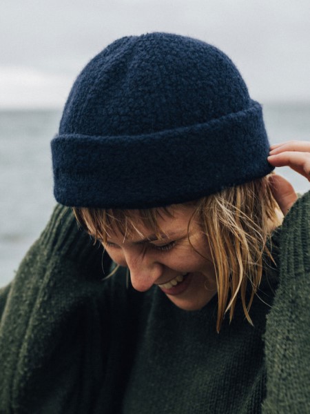 Finisterre Navy Wool Fleece Beanie