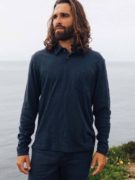 Navy Channel Long Sleeve Polo Shirt Finisterre