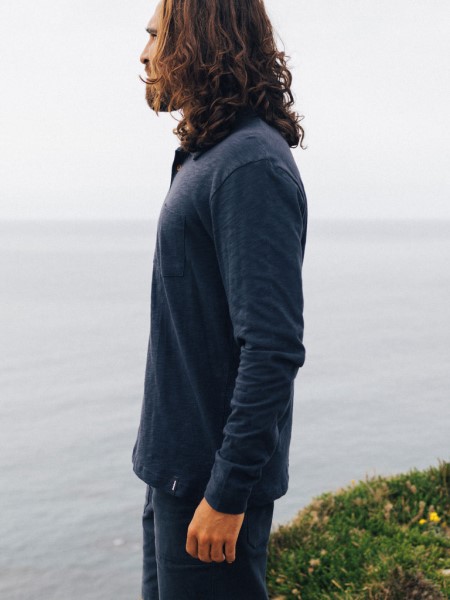 Navy Channel Long Sleeve Polo Shirt Finisterre
