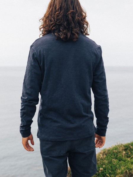 Navy Channel Long Sleeve Polo Shirt Finisterre