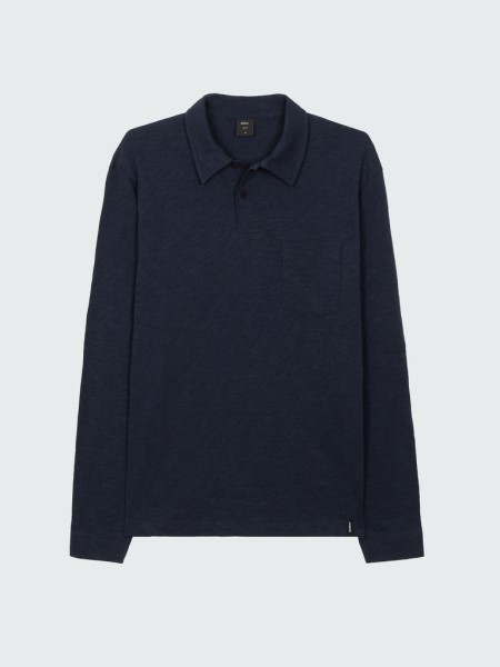 Navy Channel Long Sleeve Polo Shirt Finisterre