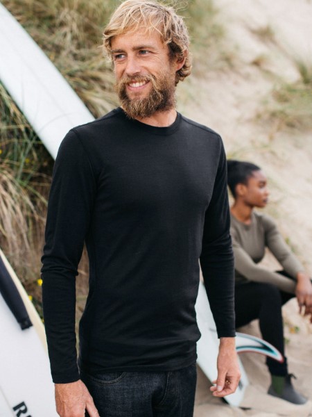 Black Finisterre Eddy Merino Wool Long Sleeve Base Layer