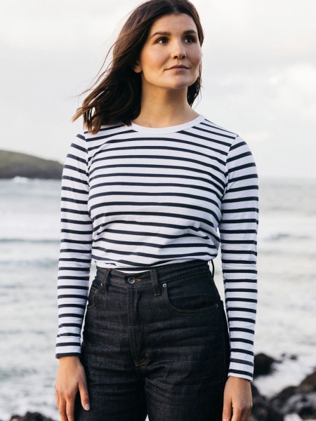Eldon Long Sleeve T-Shirt Navy/White Stripe Finisterre
