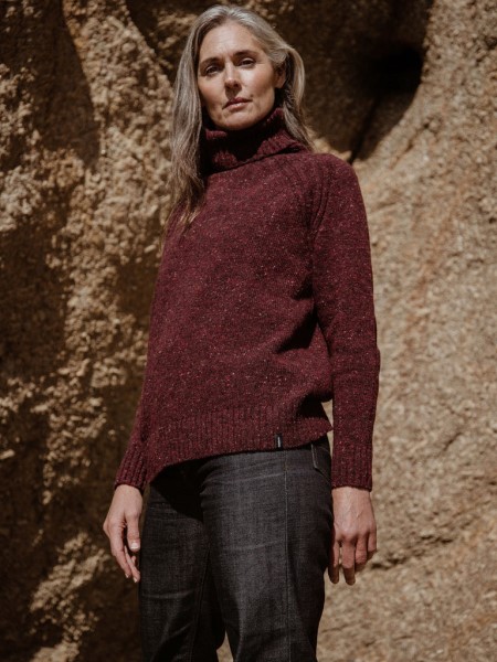 Farne Roll Neck Knit Jumper Finisterre Bordeaux Red