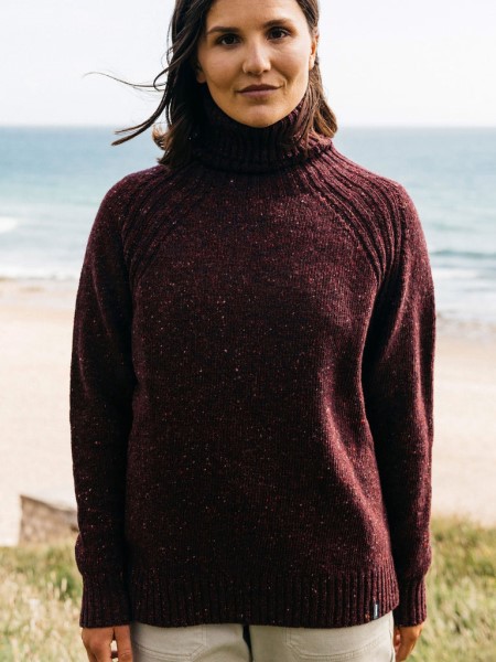 Farne Roll Neck Knit Jumper Finisterre Bordeaux Red