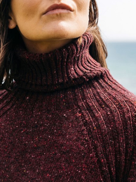 Farne Roll Neck Knit Jumper Finisterre Bordeaux Red