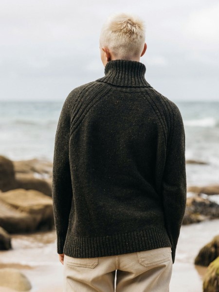 Farne Roll Neck Knit Jumper Finisterre Dark Olive