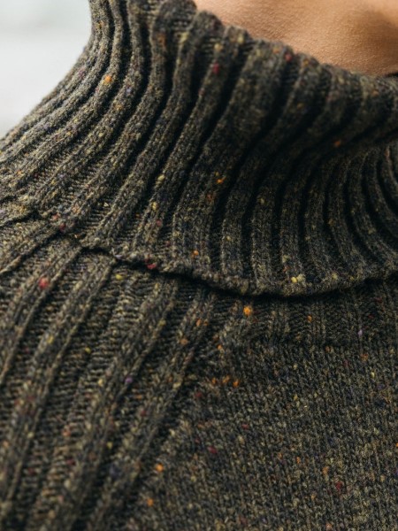 Farne Roll Neck Knit Jumper Finisterre Dark Olive