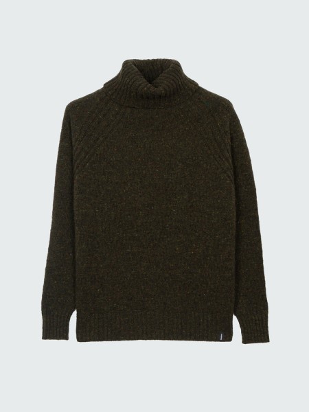 Farne Roll Neck Knit Jumper Finisterre Dark Olive