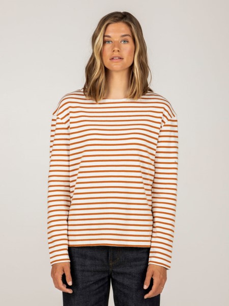 Dutson Slim Long Sleeve Top Finisterre Copper/Ecru