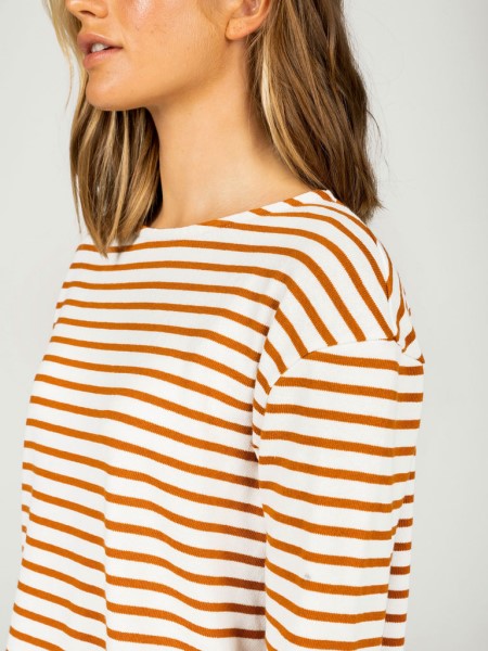 Dutson Slim Long Sleeve Top Finisterre Copper/Ecru