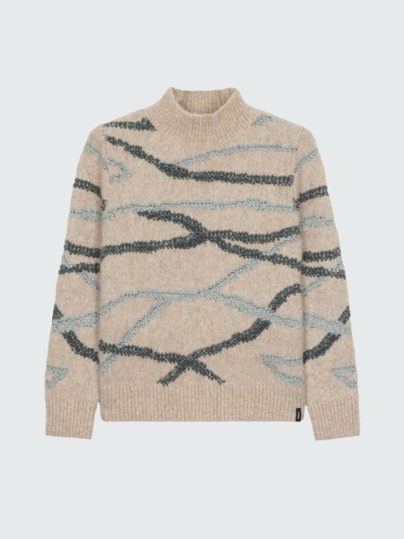 Wave Stitch Jumper Oatmeal/Blue Finisterre