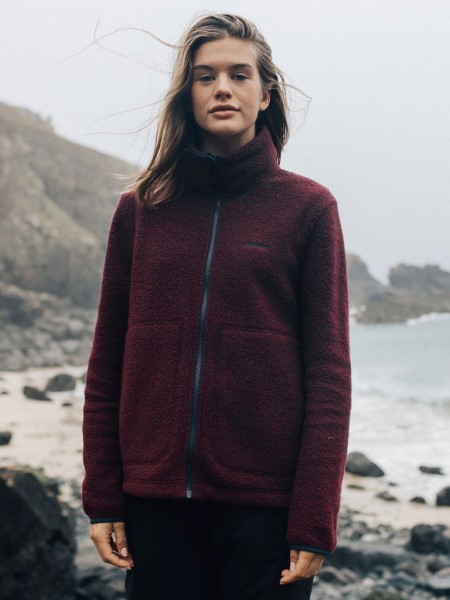 Budock Wool Zip Through Fleece Dark Burgundy Finisterre