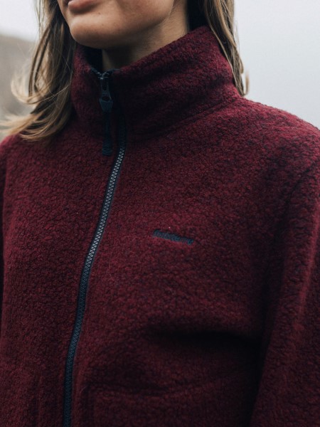 Budock Wool Zip Through Fleece Dark Burgundy Finisterre
