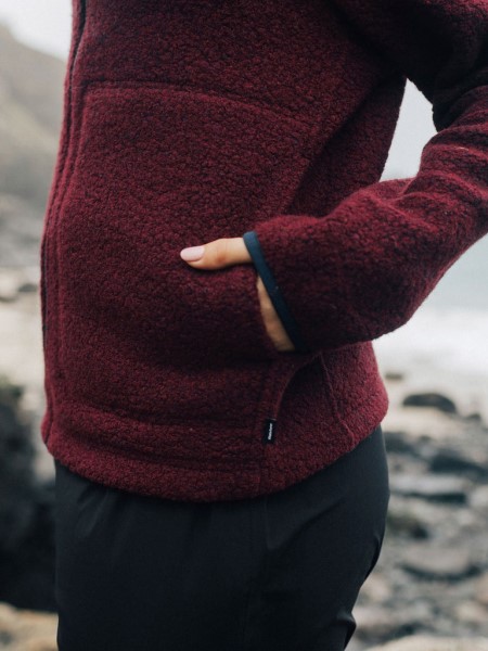 Budock Wool Zip Through Fleece Dark Burgundy Finisterre