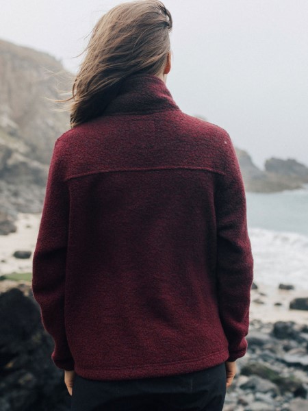 Budock Wool Zip Through Fleece Dark Burgundy Finisterre