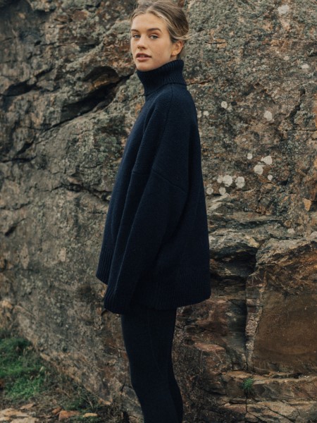 Navy Finisterre Eyre Roll Neck Knit Jumper