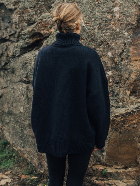 Navy Finisterre Eyre Roll Neck Knit Jumper