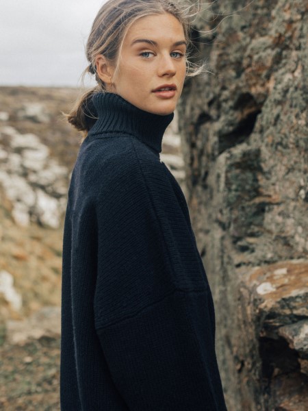 Navy Finisterre Eyre Roll Neck Knit Jumper
