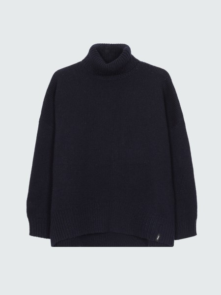 Navy Finisterre Eyre Roll Neck Knit Jumper
