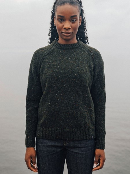 Finisterre Dark Olive Farne Crew Neck Knit Jumper