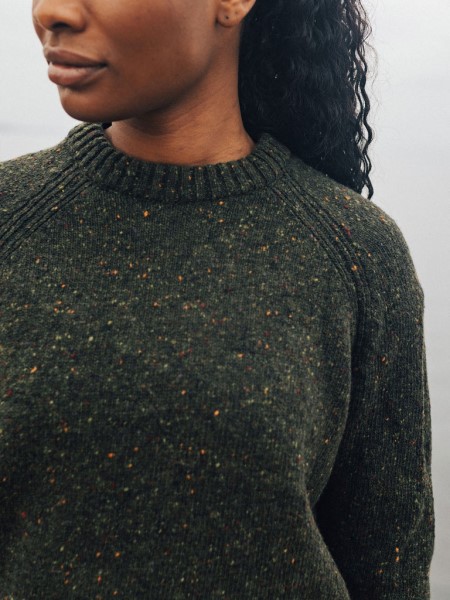 Finisterre Dark Olive Farne Crew Neck Knit Jumper