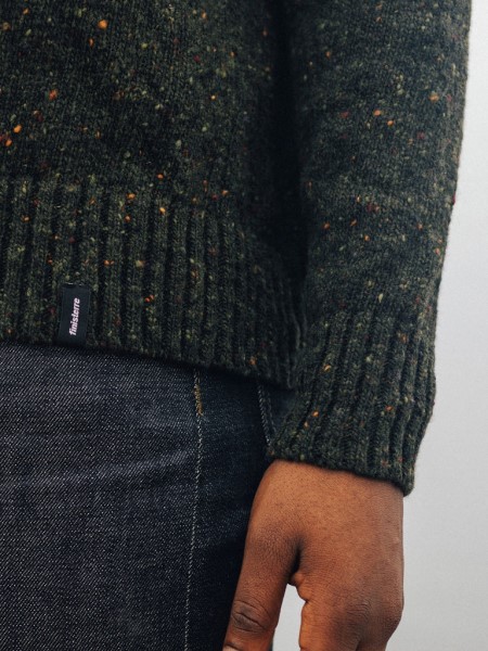 Finisterre Dark Olive Farne Crew Neck Knit Jumper