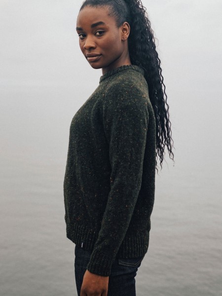 Finisterre Dark Olive Farne Crew Neck Knit Jumper