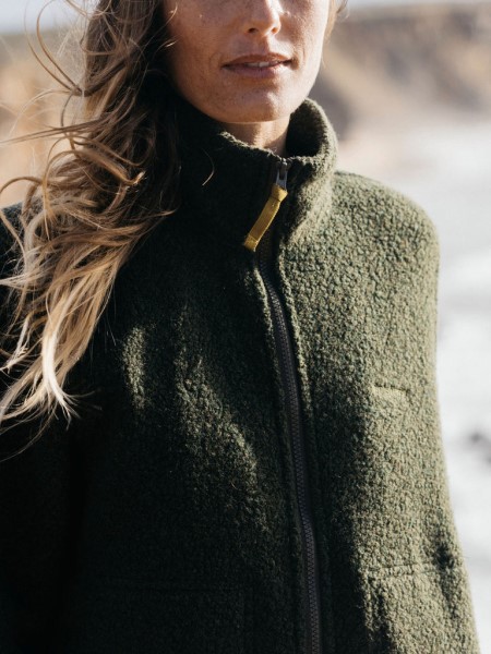 Budock Wool Zip Through Fleece Dark Olive Finisterre
