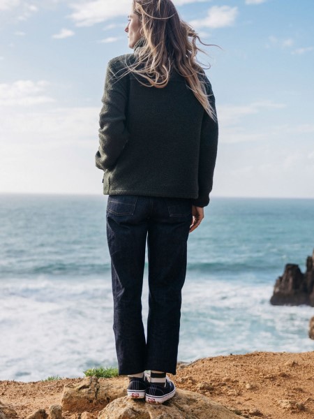 Budock Wool Zip Through Fleece Dark Olive Finisterre