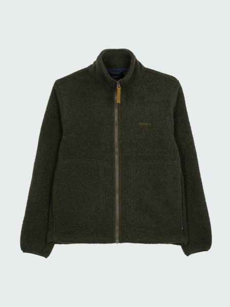 Budock Wool Zip Through Fleece Dark Olive Finisterre