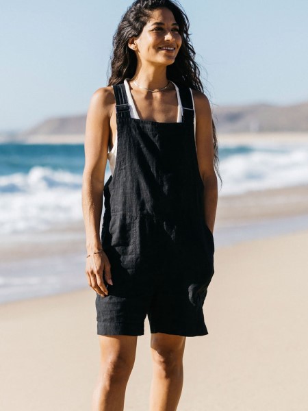 Hale Linen Playsuit Black Finisterre