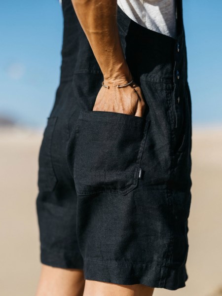 Hale Linen Playsuit Black Finisterre